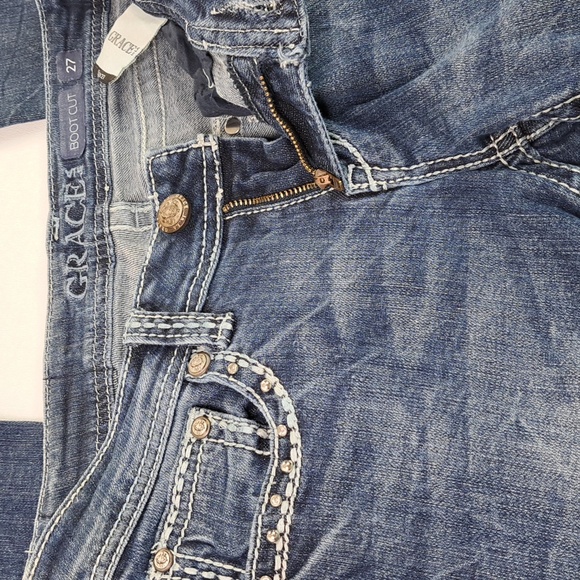 Grace in LA Bootcut Wing Bling Button Flap Back Pockets Size 27 - Picture 14 of 17